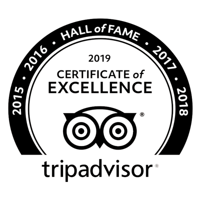 TripAdvisor Certificate of Excellence - 2019 Hall of Fame Winner